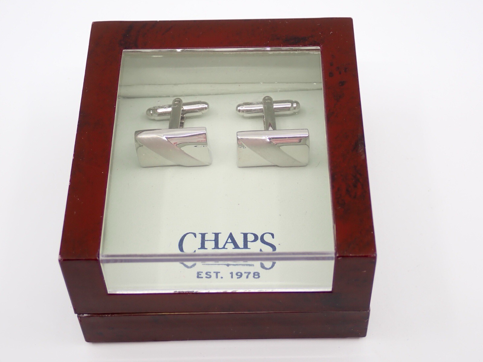 Chaps rectangle cufflinks polished and brushed si… - image 2