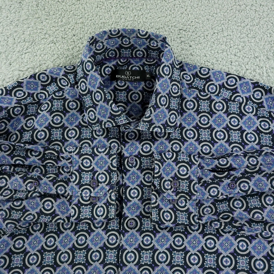 Bugatchi Shirt Mens Large Purple Abstract Business Office Casual - Image 2 of 4