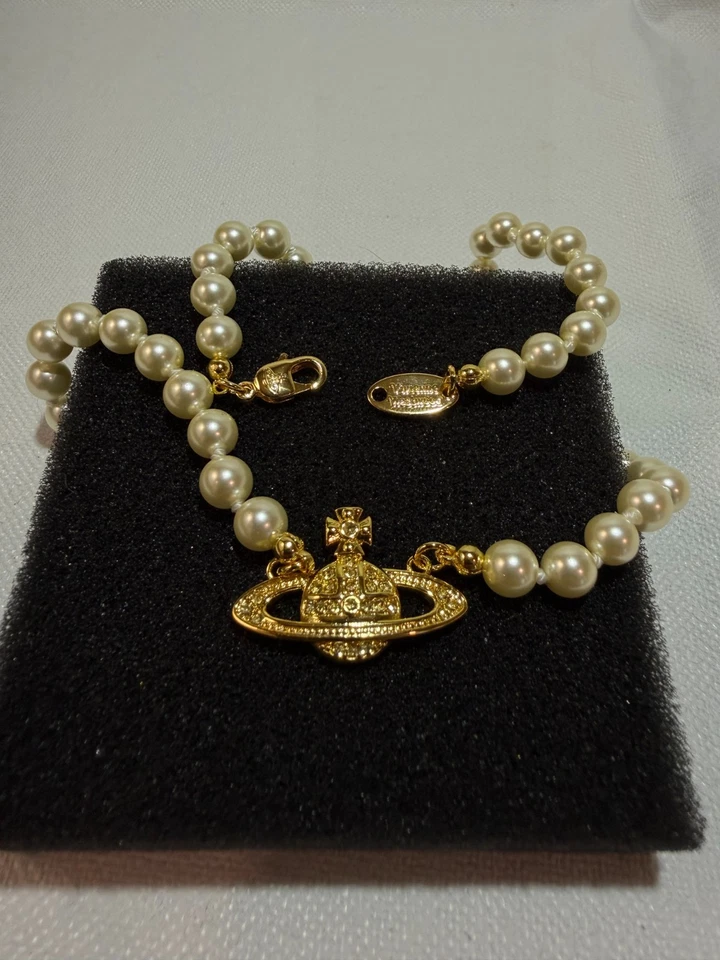 Collar gargantilla Vivienne Westwood oro blanco perlas cadena con todo el embalaje Foto 4 de 4