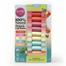 EOS 100% Natural Organic Lip Balm 9 Pk Watermelon Strawberry Mint Vanilla Lemon