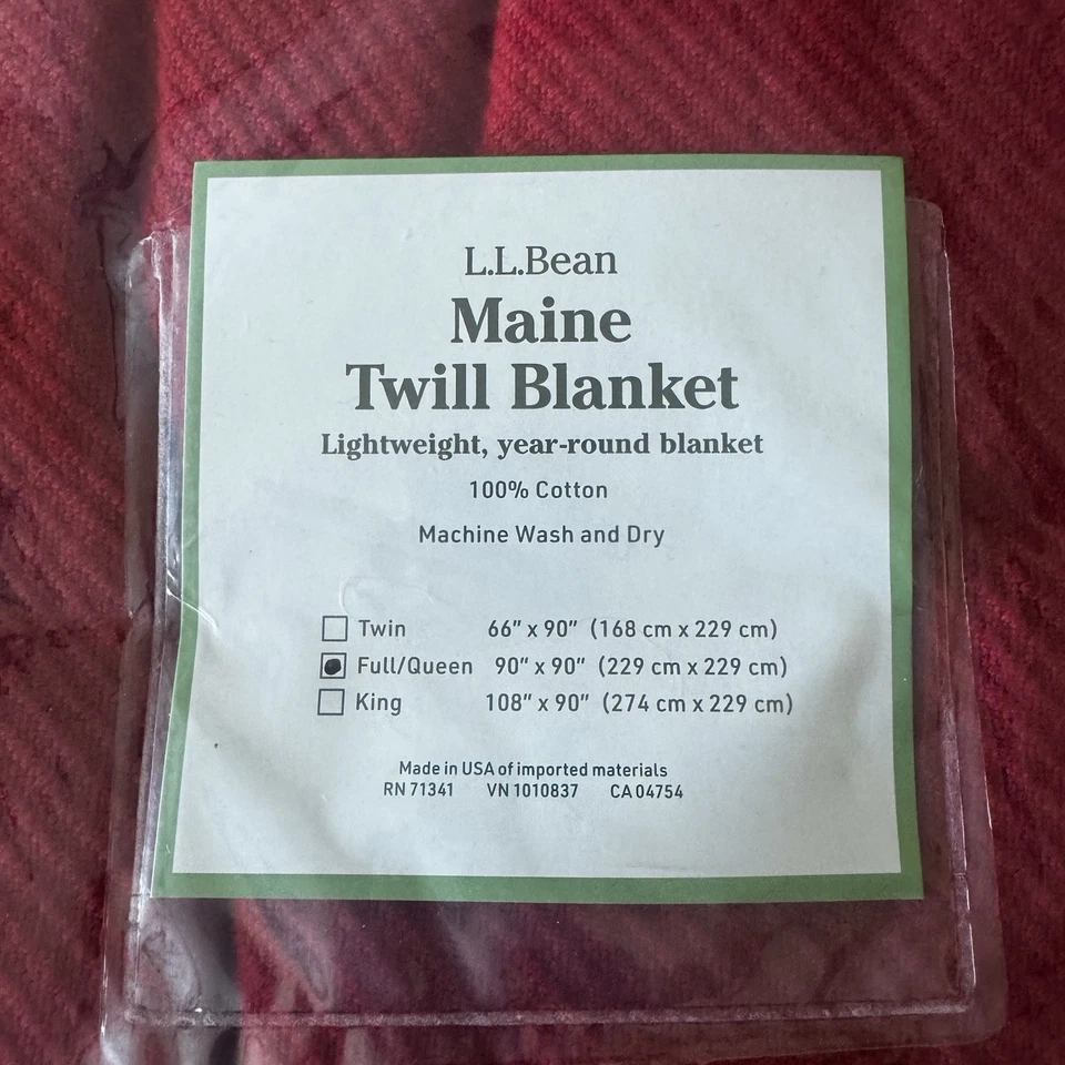 L.L. Bean Maine Twill Blanket Full Queen Red Lightweight 100% Cotton USA New - Image 2 of 4