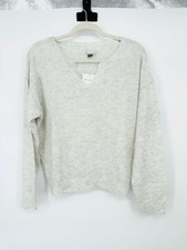 American Eagle Womens Pullover V Neck Sweater White Grey Oversize Soft Size XS