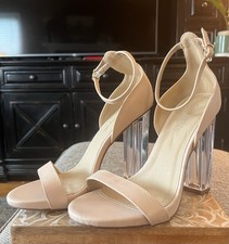 Nastygal Nude Ankle Strap Clear Block Heel Sandals US Size 7