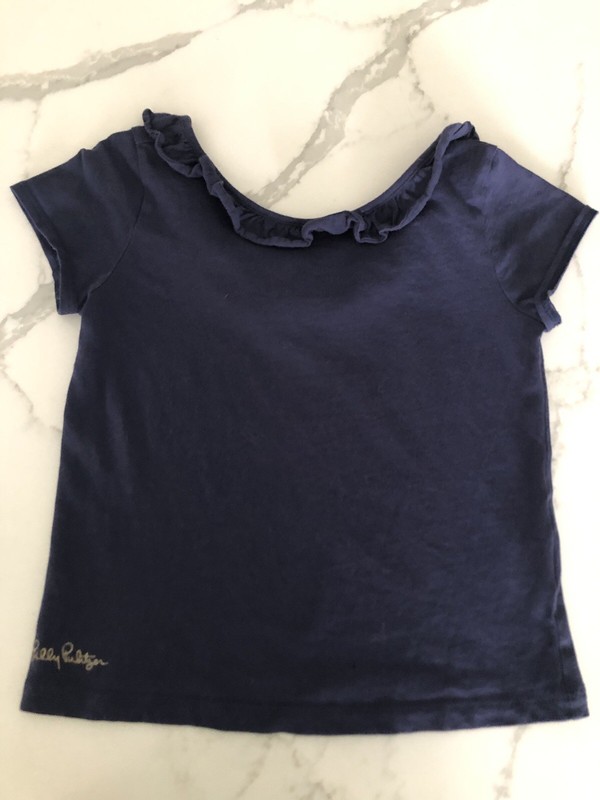 Lily Pulitzer Little Girls Short Sleeve Navy Blue Ruffled Cotton Top Size M(6-7)