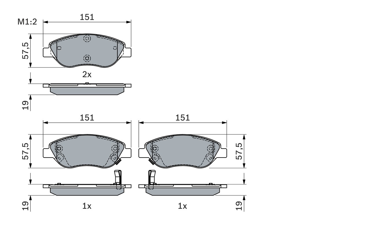 0 986 424 042 Bosch brake pad set, disc brake for Fiat