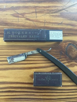 Vintage H. Boker & Co's Unrivaled Razor with Box Trade Mark Tree Made in Germany