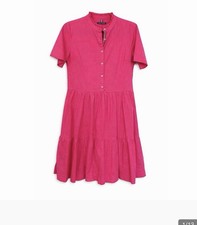 Tommy Hilfiger Pink Tiered Shirt Dress Small Cotton Pockets Barbiecore Ruffle