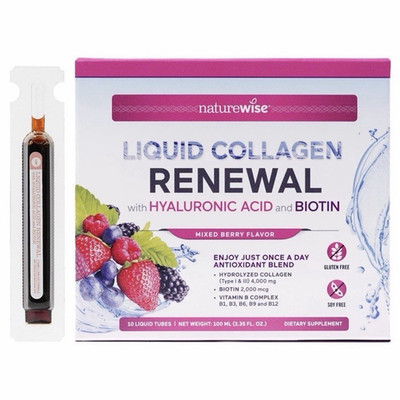NatureWise Liquid Collagen + Hyaluronic Acid Biotin Mixed Berry 4000mg 30 Tubes