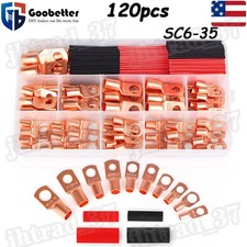 120x Copper Wire Lugs Battery Cable Ends Ring Terminal Connectors w/ Heat Shrink