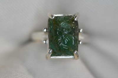 Zertifizierter 7,16ct geschnitzter Smaragd Solitär Ring Sterlingsilber Erdabbau ER145