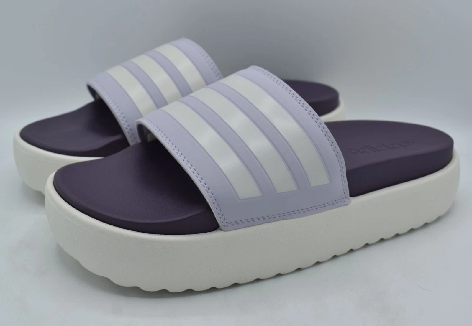 Scarpe sandali Adidas donna taglia 10 Adilette plateau viola bianco slide