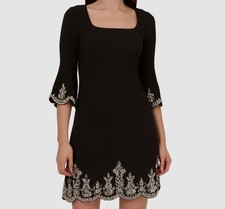 Adrianna Papell Women's Black Beaded-Trim Bell-Sleeve Dress Petite Size 2P