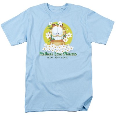 Garfield Mothers Love Flowers Unisex Kurzarm T-Shirt Hellblau Cotton Crew Neck