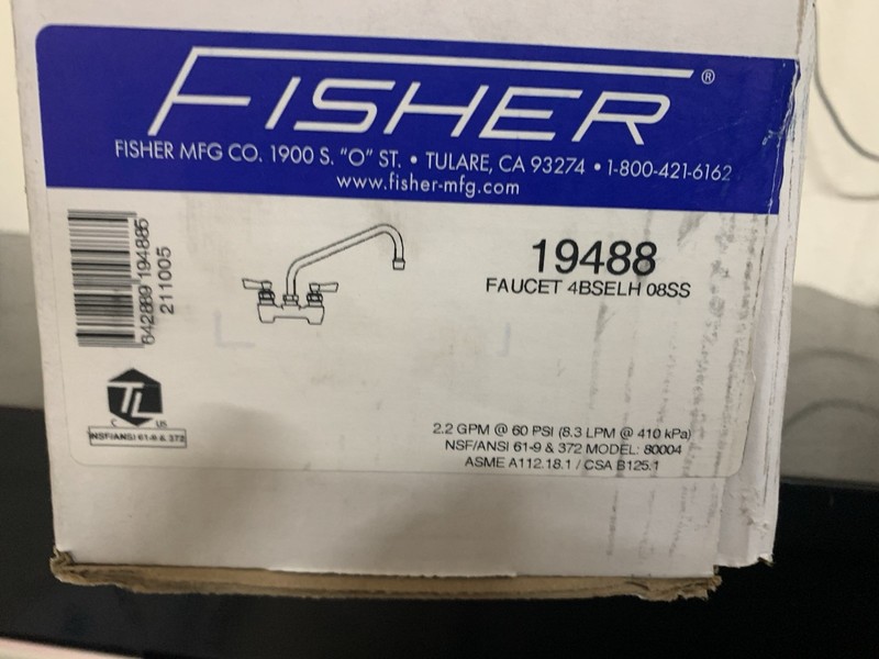 Fisher Industrial Deck-Mounted Faucet 4BSELH 08SS Chrome High Arc Lever NSF/CSA
