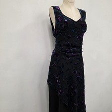 Y2K Velvet Burnout Dress Size 12 Blue Purple Maxi  Layered Tie Whimsigoth Fairy