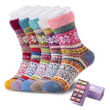 5 Pair Fuzzy Cozy Socks for Women - Warm Comfy Soft Casual D Vintage Mixed