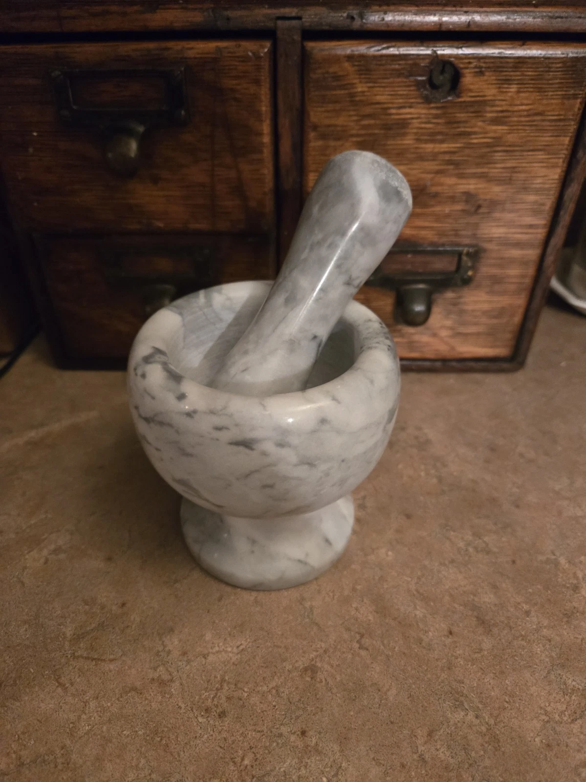 Gray Marble Or Granite Mortar And Pestle. (AFIT - 431)