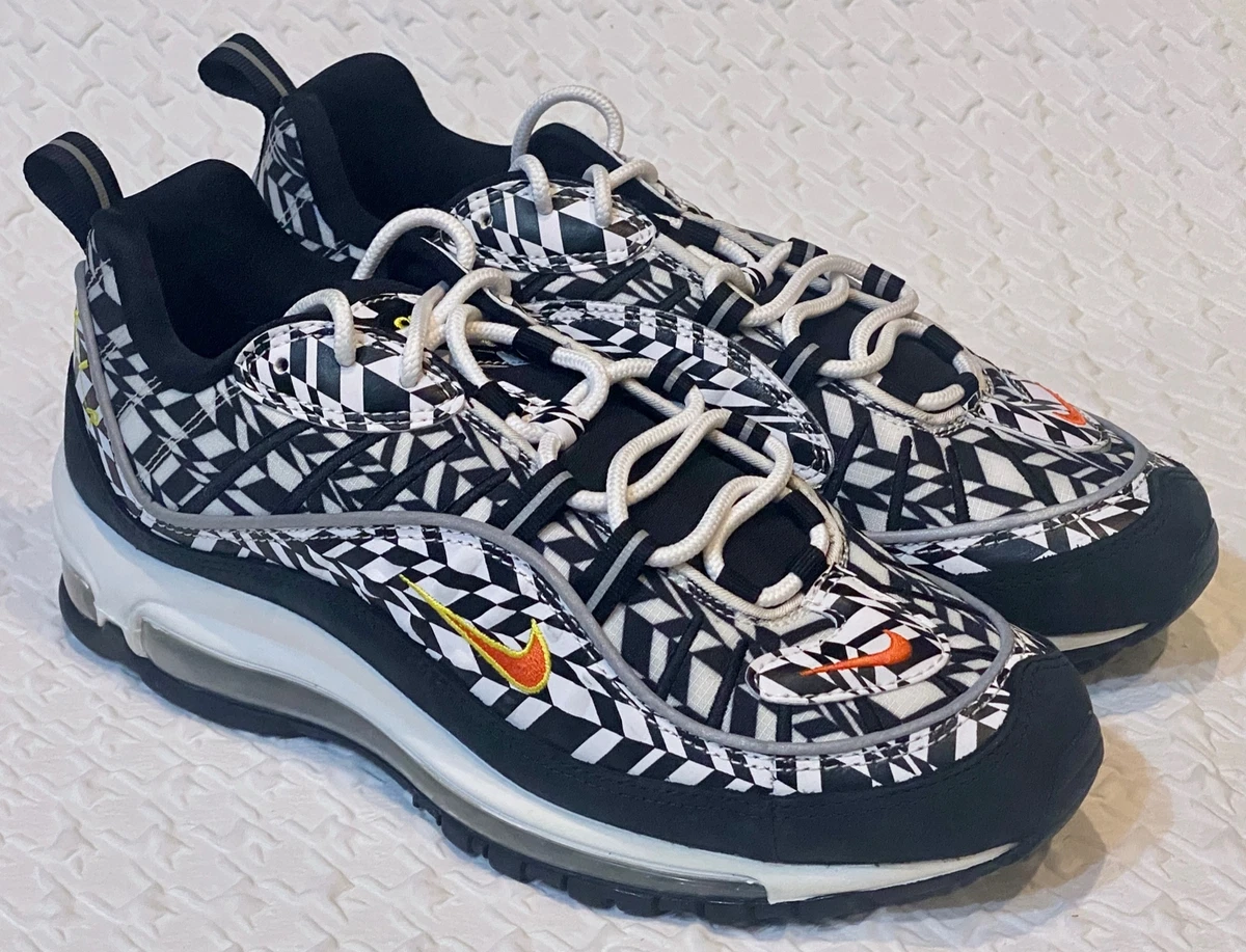 NIKE Air Max 98 AOP Print White Black Running Training Shoes Mens 8.5 | eBay