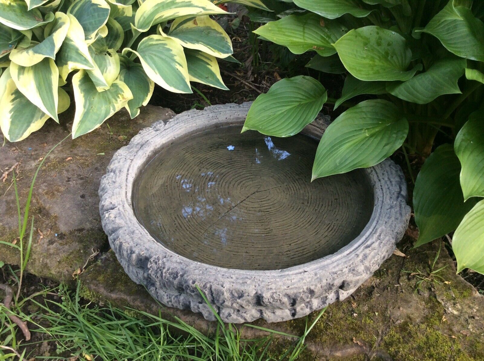 STONE GARDEN LOG STYLE BIRD BATH TOP REPLACEMENT FEEDER ORNAMENT BOWL