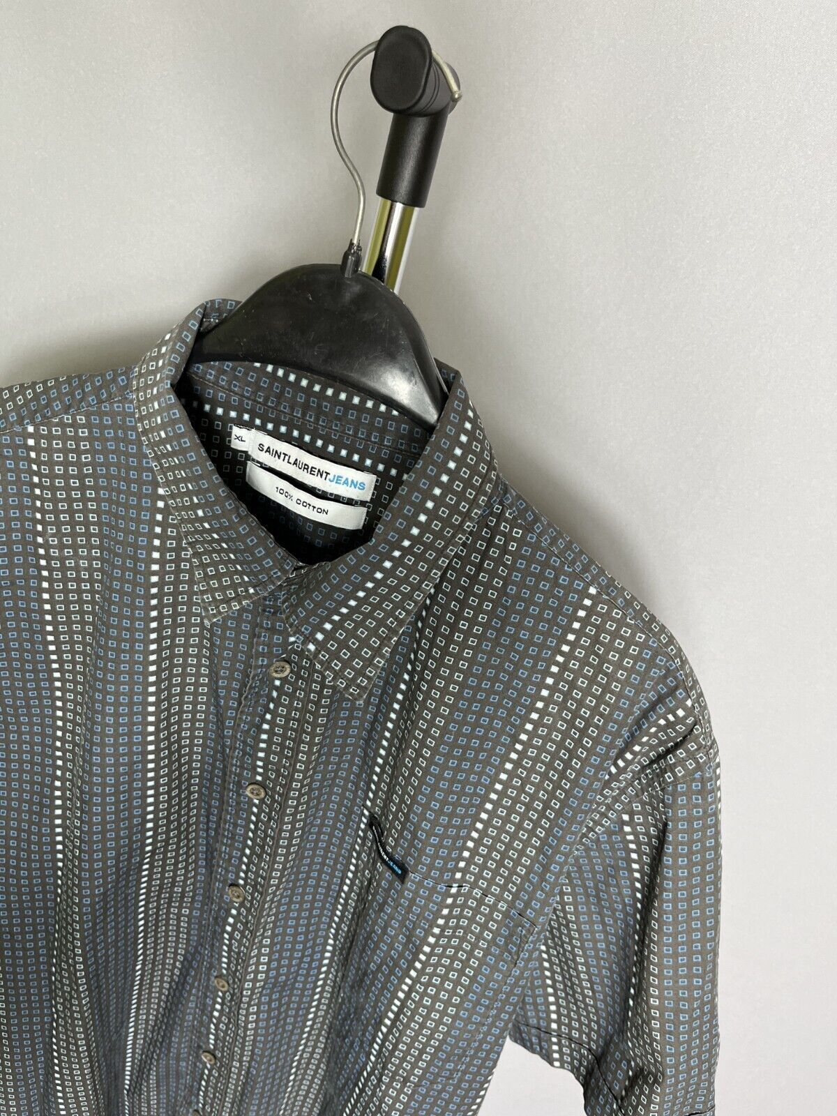 Saint Laurent Jeans YSL Vintage Camicia a maniche corte scozzese blu da...