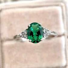 1pc Fashion Green Oval Artificial Gemstone Ring, Anniversary Birthday Gift