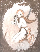 La Vie Parisienne 1920s Illustration VALLEE Worman Holds Puppy in Autumn Field