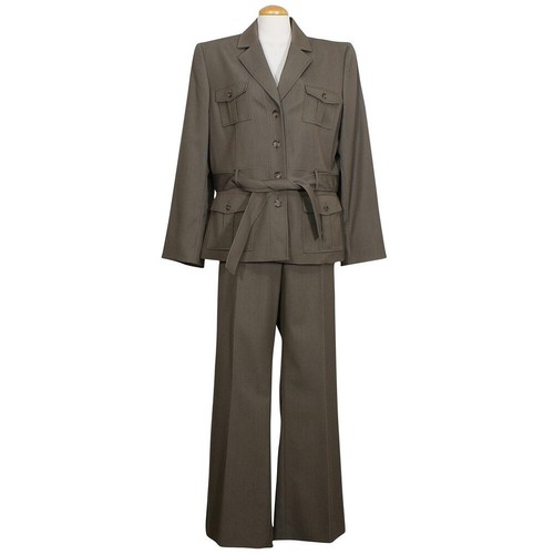 TAHARI Light Brown Stretch Safari Jacket Flare Leg Pant Suit 18 - 第 1/4 張圖片