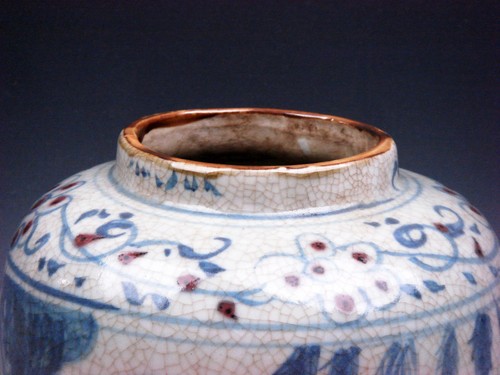Vintage Glazed Porcelain Ancient Figurines Floral Painted Round Jar #11021809 - Picture 5 of 9