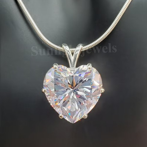 RARE 6.90 Ct White Treated Diamond Heart Cut Pendant 925 Silver Sterling - 第 2/9 張圖片