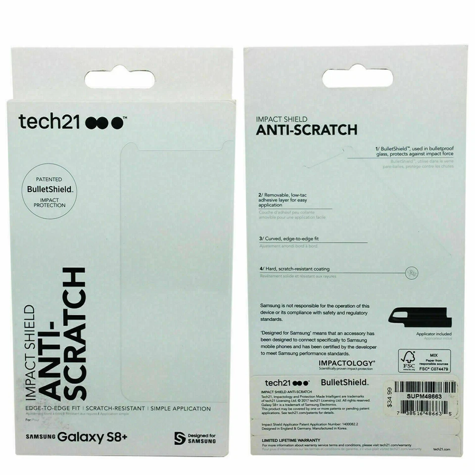 Tech21 Impact Shield Healing Edge-to-Edge Screen Protector Samsung Galaxy S8+ - Image 3 of 4