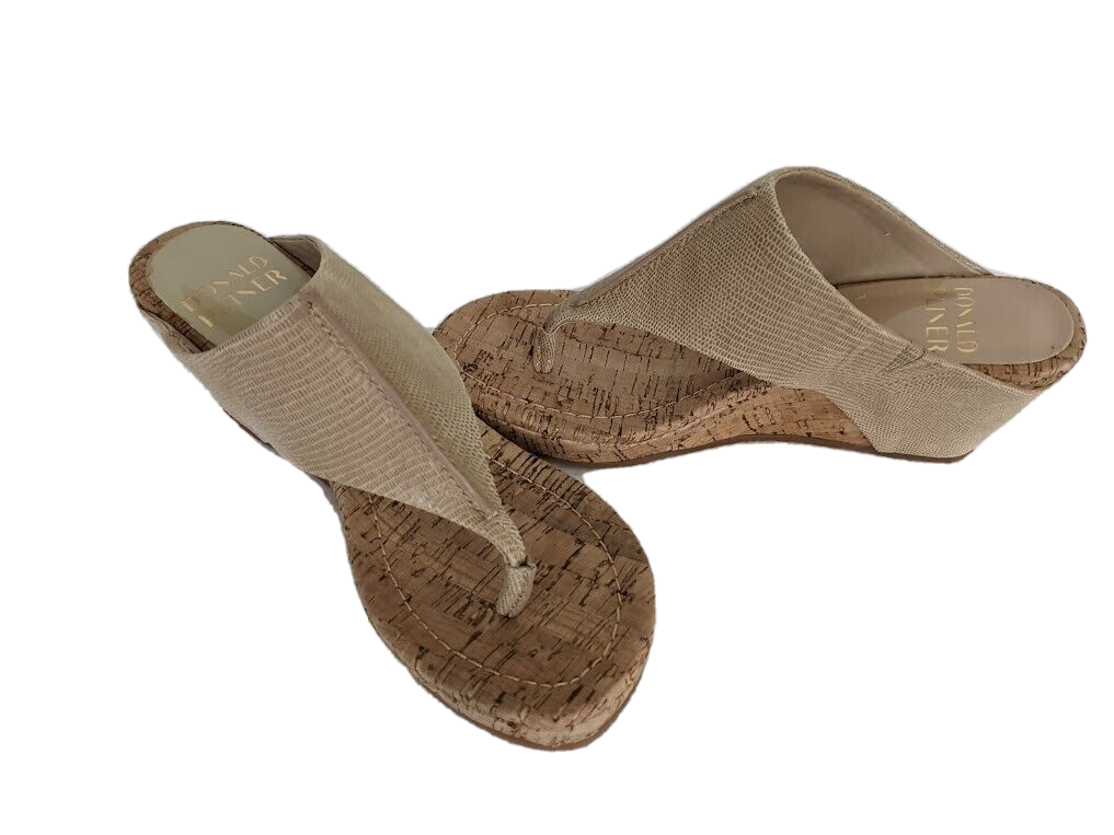 Donald Pliner MALONE sand lisard leather cork wedge sandals 6.5 New $118.00  | eBay
