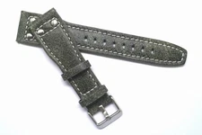 22mm Grey/Blue Rivet Style Nostalgic Leather Replacement Men Watch Band Strap