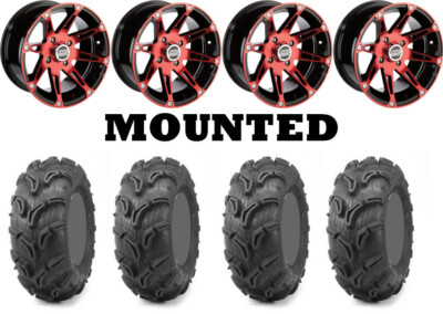Kit 4 Maxxis Zilla Tires 28x10-12/28x12-12 on Moose 387X Red Wheels FXT
