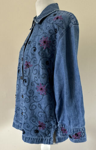 Damen Denim Shirt Größe 10 klein bestickt Perlen Vintage - Bild 4 von 6