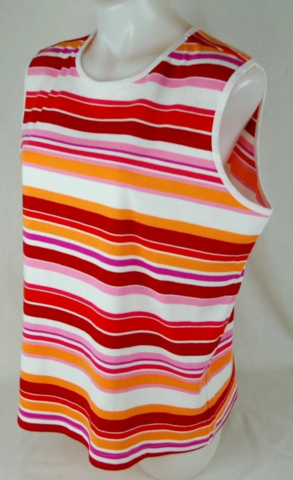 Camiseta sin mangas Studio Works multicolor a rayas cuello redondo para mujer talla XL 100 % algodón Foto 2 de 4