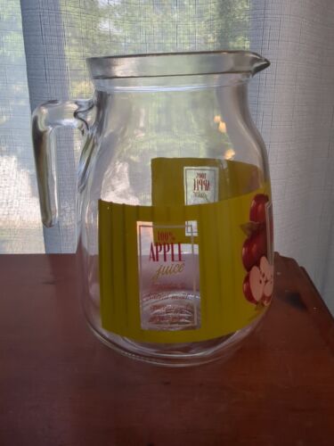 Vintage Cerve Clear Glass Apple Juice Pitcher 8” Bright Graphics Made in Italy - Picture 2 of 7