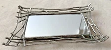 Metal Mirrored Vanity Tray Twig Branches Michael Aram Style Footed 6.5"x 10" EUC