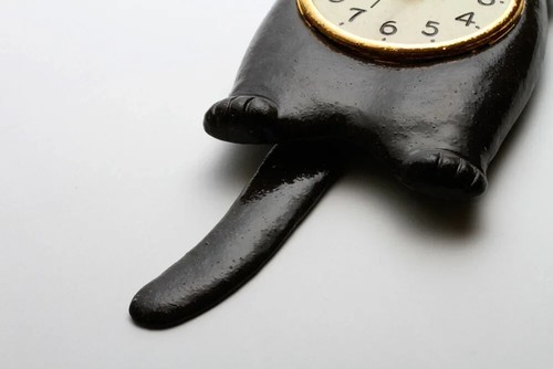 Japanese Black Lucky Cat Manekineko Wall Pendulum Clock Pottery SETO Ware Gift - Picture 5 of 6