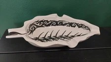 Vintage Ceramic White & Black Cigar Ashtray In The Shape Of A Tobacco Leaf