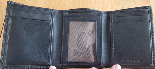 Estuche tipo billetera de cuero negro triple para hombre Dickies genuino buen estado usado - Imagen 6 de 10