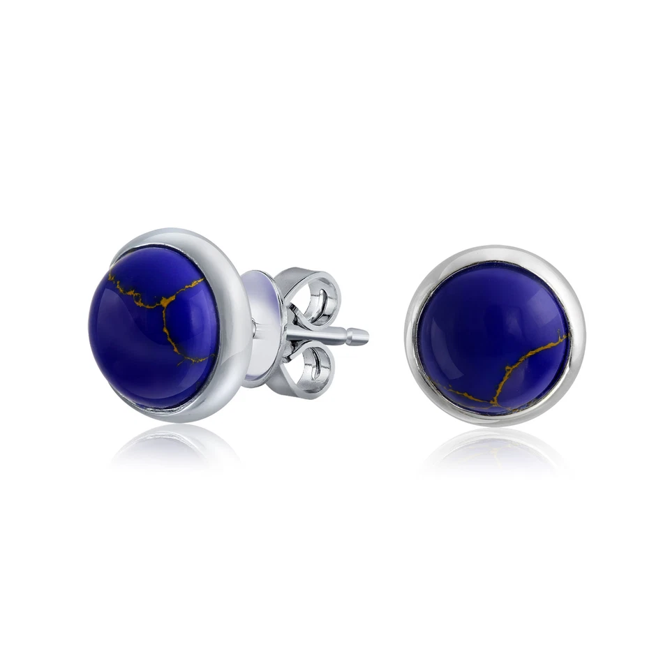 Aretes simples con bisel de ónix turquesa lapislázuli azul piedras preciosas oro 14K plata Foto 3 de 4