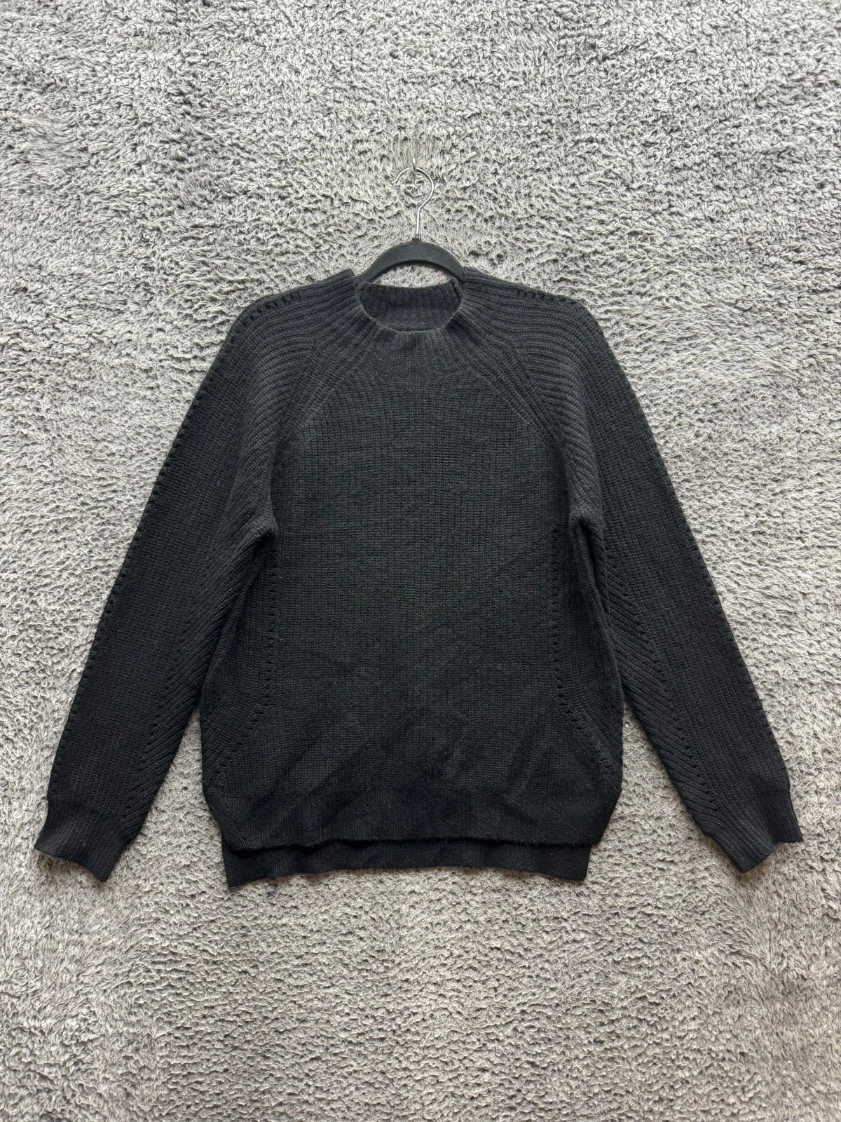 Sunny Ribbed Knit Cashmere Crewneck Pullover Winter Sweater Black Mens Size 1