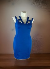 Guess Womens Bodycon Blue Dress Sz 14 Lined Sleeveless Lattice Top V-Neck Zip Up