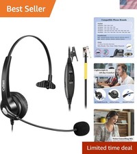 RJ9 Headset with Noise Cancelling Mic for Yealink Office Phones, Adjustable Fit