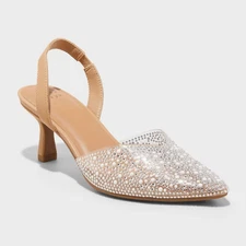 Women's Isabel Embellished Slingback Kitten Pumps - A New Day