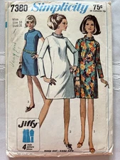 Vintage 1967 Simplicity #7380 Sewing Pattern. Misses Size 10 One Piece Dresses