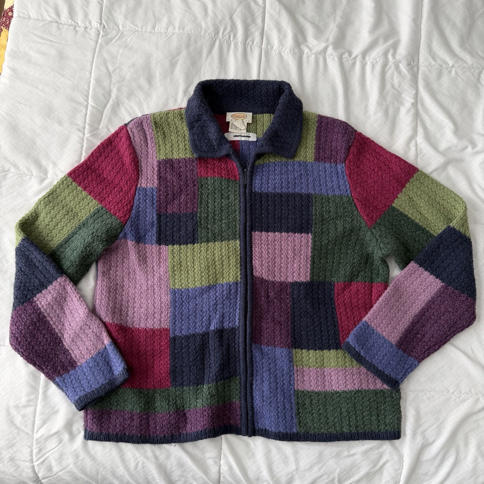 Talbots 100% Wool Patchwork Zip Jacket L Multicol… - image 1