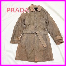 Condition Prada Nylon Coat Balmacaan Style Stand Collar Brown