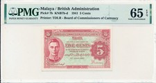 Board of Comm. of Currency Malaya  5 Cents 1941  PMG  65EPQ
