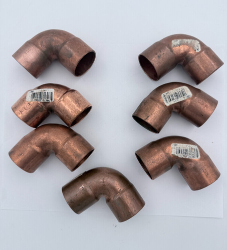 NIBCO 607 1-1/4" Copper 90 Degree Elbows CxC Sweat Solder Lot of 7 New Open Box